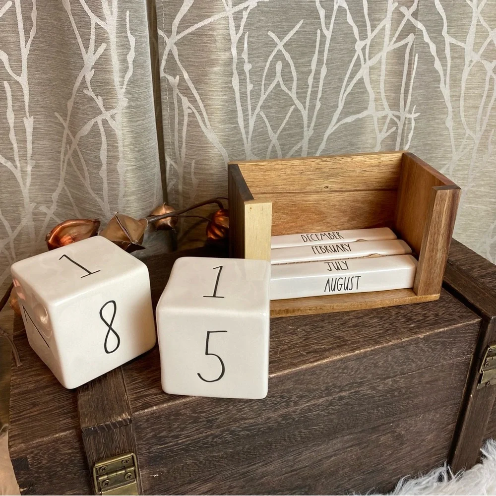 Rae Dunn Wooden Perpetual Calendar with White Blocks
